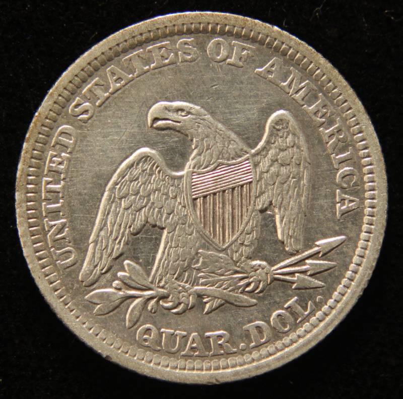 1858 US SEATED LIBERTY QUARTER XF
