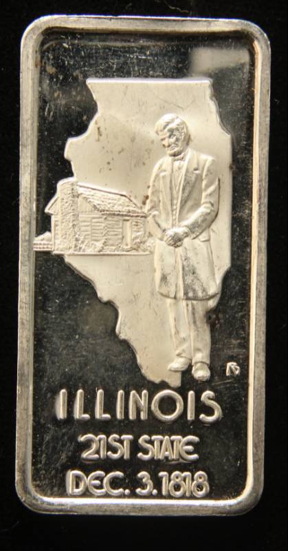 1 TROY OZ. .999 FINE SILVER BAR 50 STATES SERIES ILLINOIS