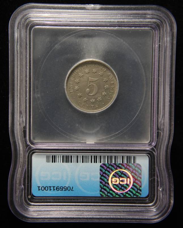 1869 US SHIELD NICKEL AU53 ICG CERTIFIED