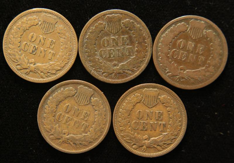 5 INDIAN HEAD CENTS 1889 1890 1898 1906 1907