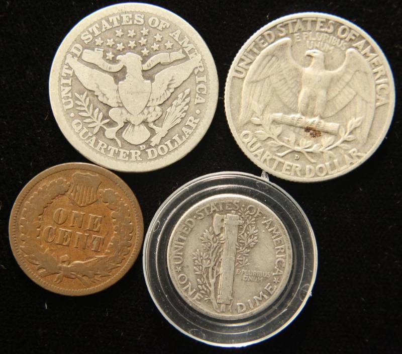 4 COINS 1915-D 1964-D QUARTERS, 1944 DIME 1893 INDIAN HEAD CENT