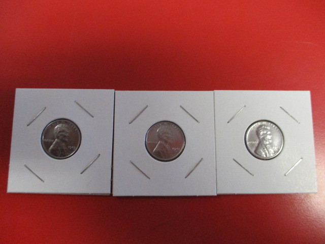 lot 10 image: A complete set (Philadelphia, Denver, San Francisco) of 1943 Emergency Issue WWII Steel Lincoln Wheatback Pennies. Stunning condition, would be great for any album or collection