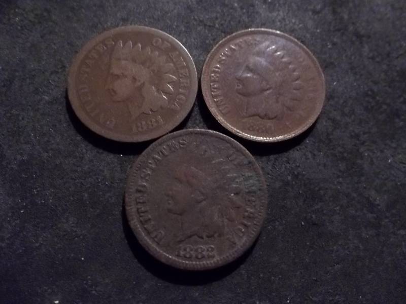 1880, 1881, 1882 Indian Head Cents