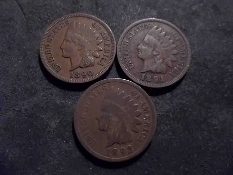 1890, 1891, 1892 Indian Head Cents