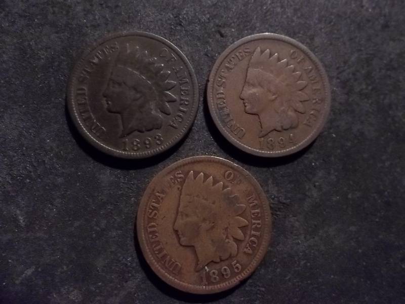 1893, 1894, 1895 Indian Head Cents