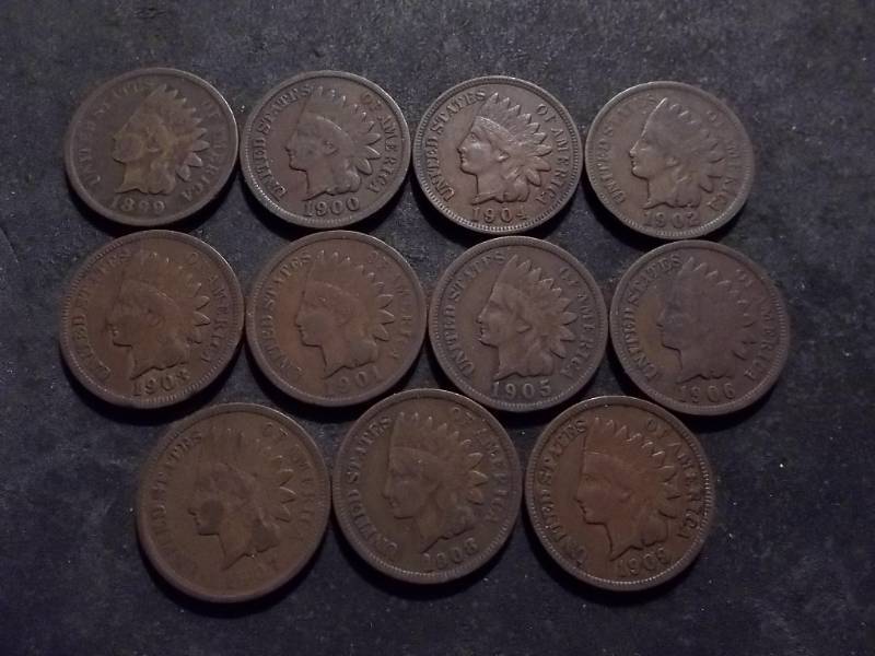 11 Indian Head Cents 1899-1909 All Inclusive