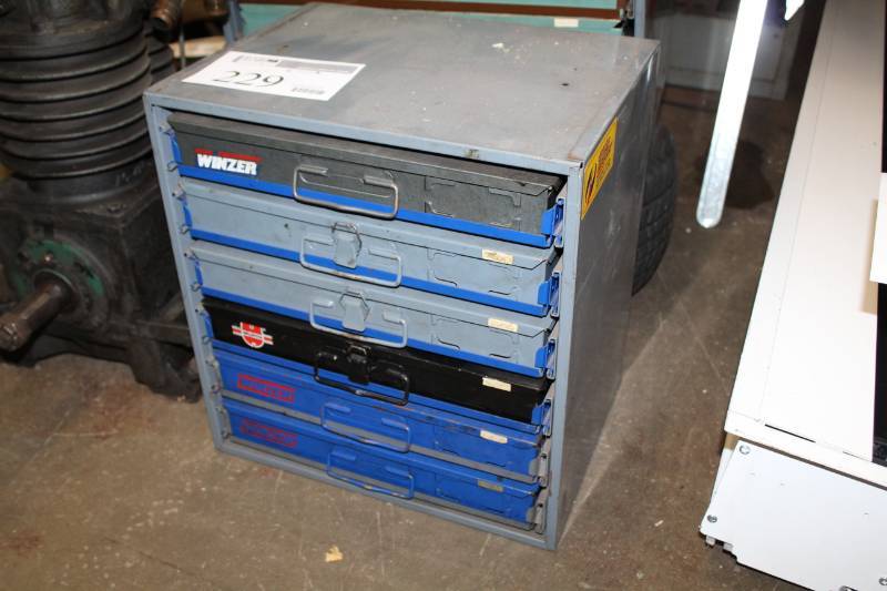 lot 229 image: 6-Drawer Metal Parts Organizer Cabinet with 16-bin Trays