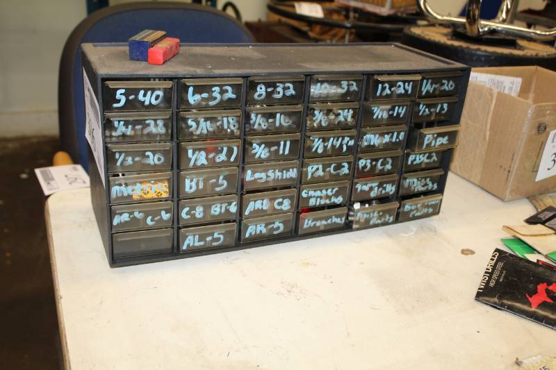 lot 306 image: 36-Bin Parts Organizer Storage Cabinet, Drill Bits