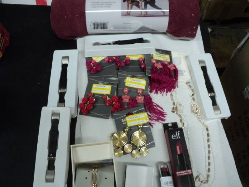 lot 38 image: Yoga Mat, Jewelry, Watch, and Lipst...