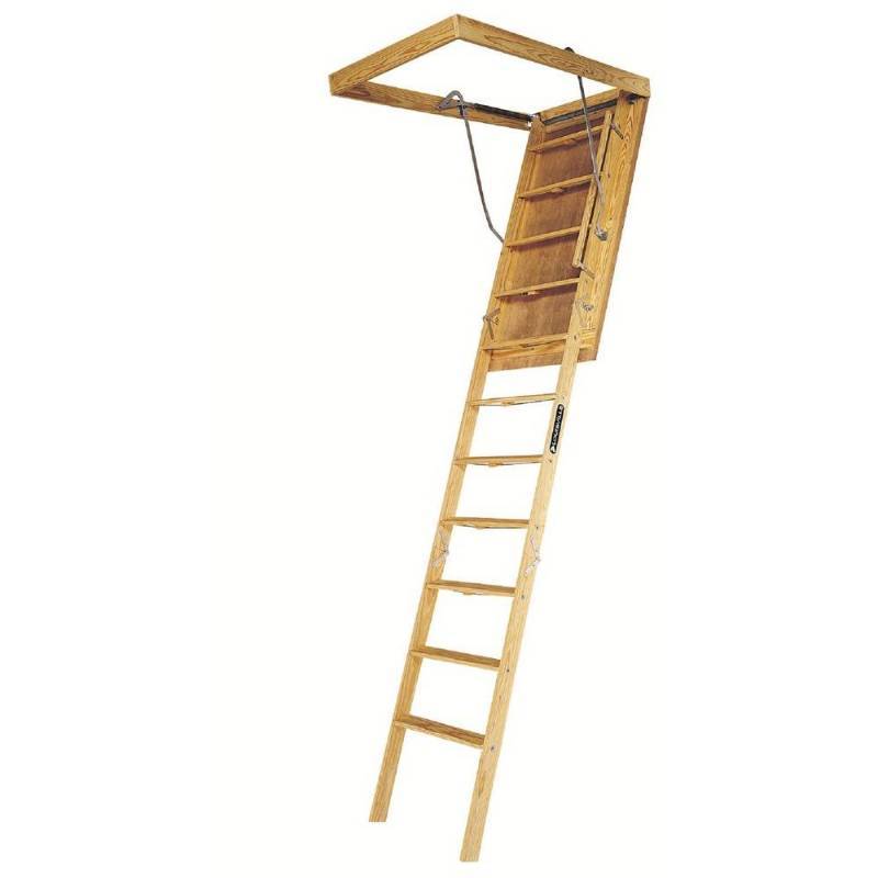 lot 8 image: Louisville Ladder Big Boy 8 ft. 9 in. - 10 ft., 30 in. x 60 in. Wood Attic Ladder with 350 lb. Maximum Load Capacity, L305P