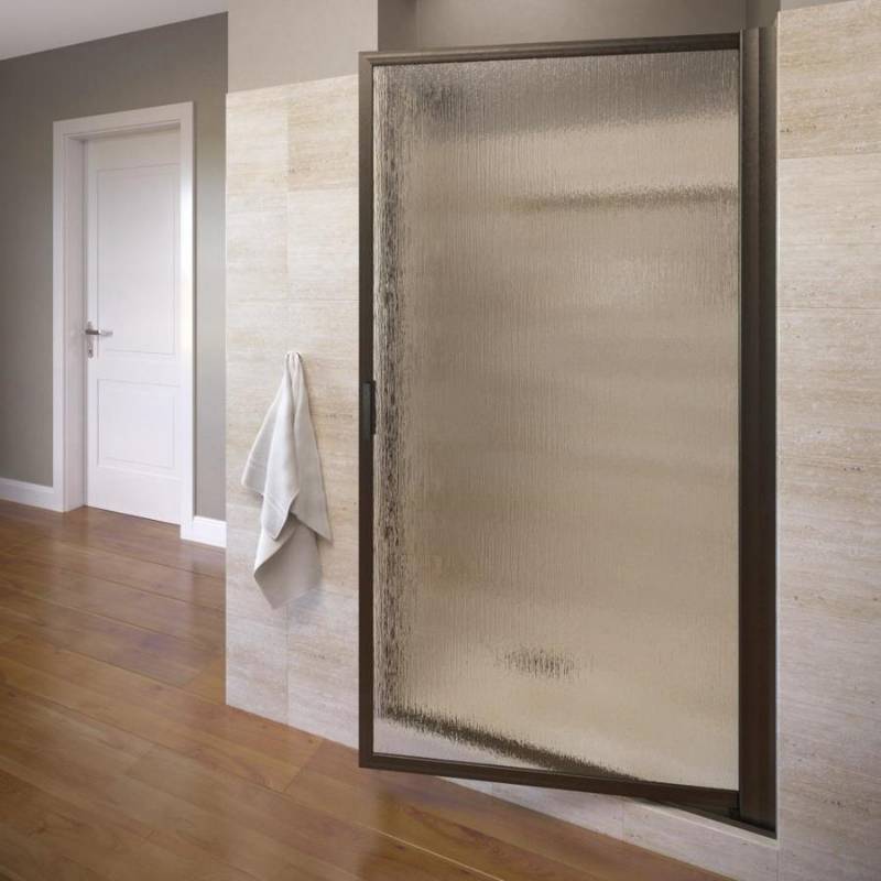 lot 86 image: Basco Sopora 22.75-in to 24.5-in W Oil-Rubbed Bronze Pivot Shower Door 100-2RNOR