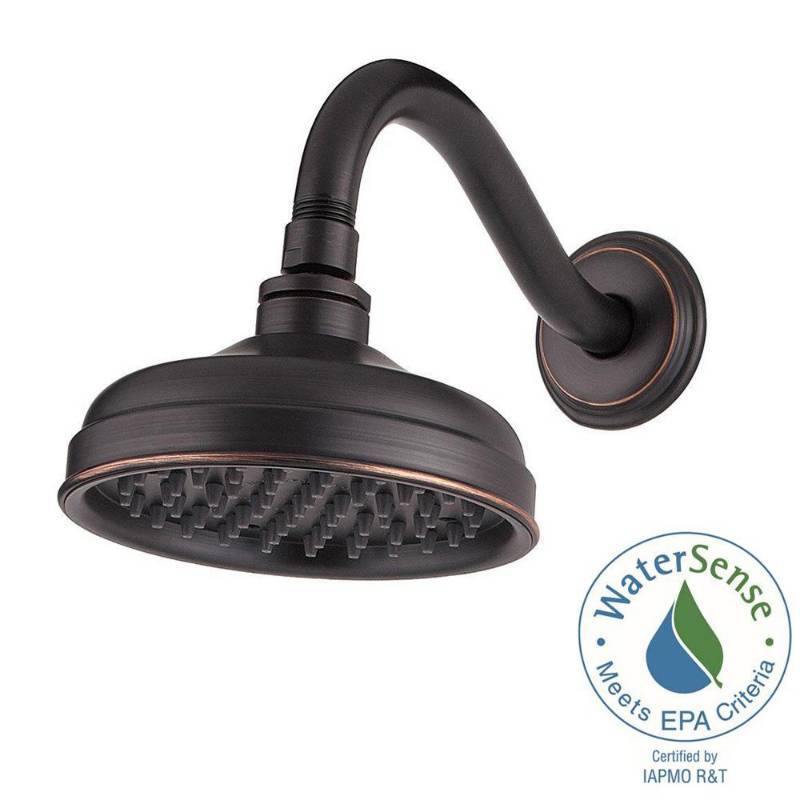 lot 90 image: Pfister Marielle 1-Spray 6.06 in. Fixed Showerhead with Shower Arm and Flange in Tuscan Bronze
