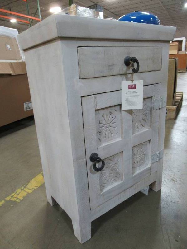lot 38 image: Home Decorators Collection Solid Wood Print Block 1-Drawer whitewash Nightstand, 1473000470
