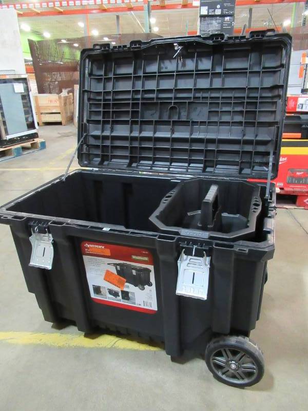 lot 62 image: Husky 37 in. Mobile Job Box Utility Cart Black, 209261 With Keys.