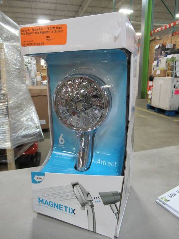 lot 89 image: Moen Attract 6-Spray 4 in. 1.75 GPM Handheld Shower with Magnetix in Chrome, 26000 - NEW
