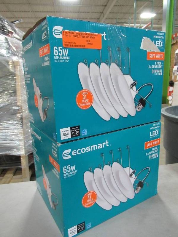 lot 94 image: (2) 6 in. Ecosmart White Integrated LED Recessed Trim (4-Pack), 2700K Soft White, NB01aA10FR1-279
