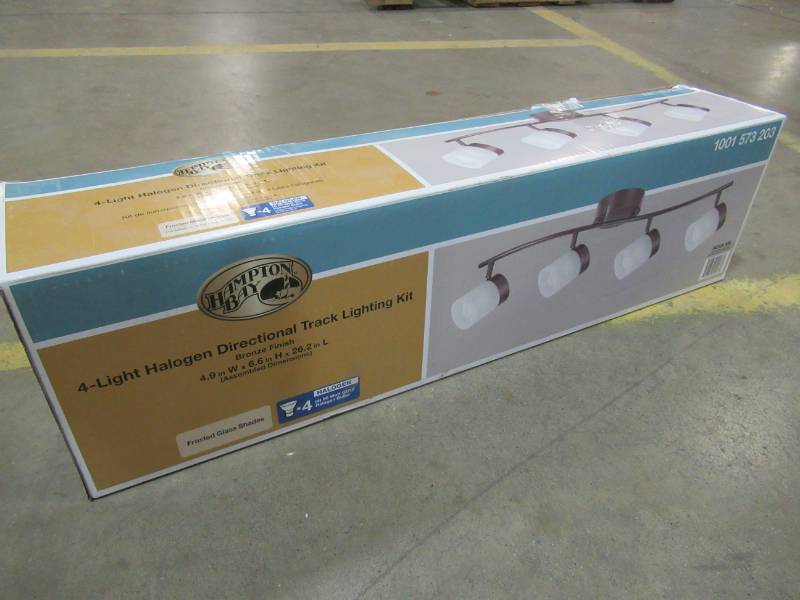 lot 97 image: Hampton Bay 4-Light Bronze Halogen Fixed Track Lighting Kit with Wave Bar Frosted Glass, 17205S4-BZ