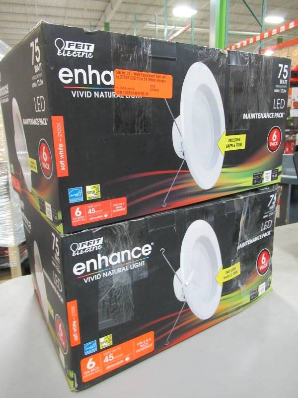 lot 98 image: 2 Feit Electric 56 in. 75-Watt Equivalent Soft White 2700K CEC Title 24 White Integrated LED Recessed Retrofit Trim Downlight (6-Pack)