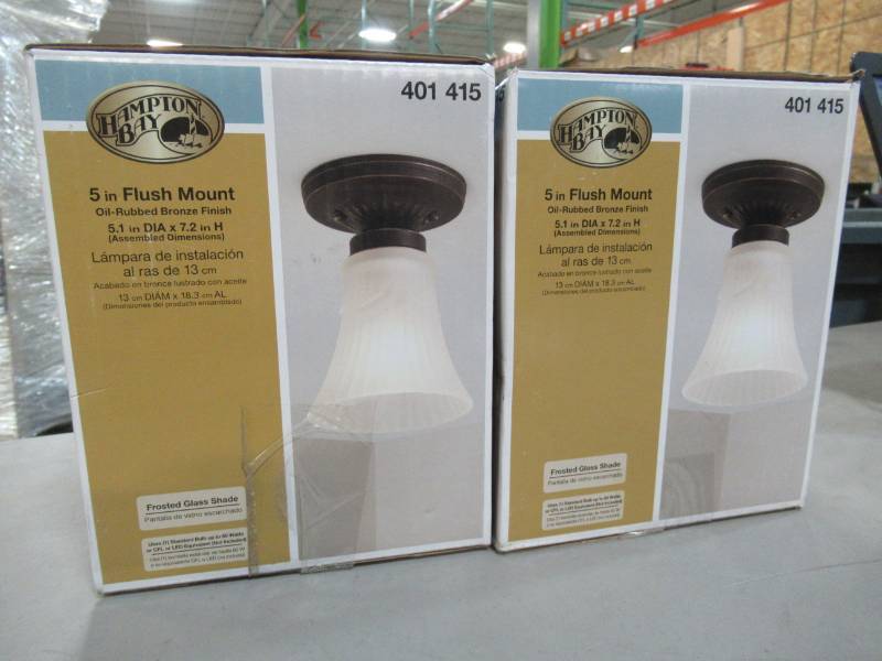 lot 105 image: 2 Hampton Bay 1-Light Oil Rubbed Bronze Flushmount, FXA8291A