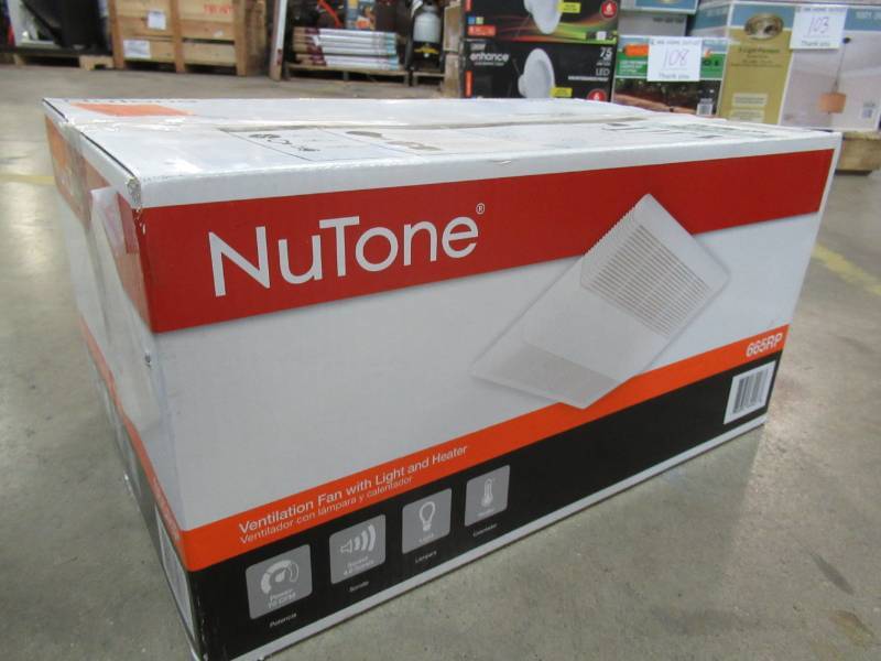 lot 110 image: NuTone 70 CFM Ceiling Exhaust Fan with Light and 1300-Watt Heater, 665RP. NEW in BOX