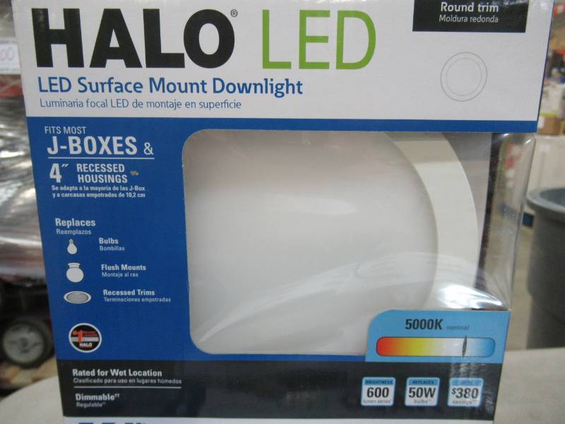 lot 93 image: 3 Halo SMD 4 in. White Integrated LED Recessed Round Surface Mount Ceiling Light Fixture with 90 CRI, 5000K Daylight