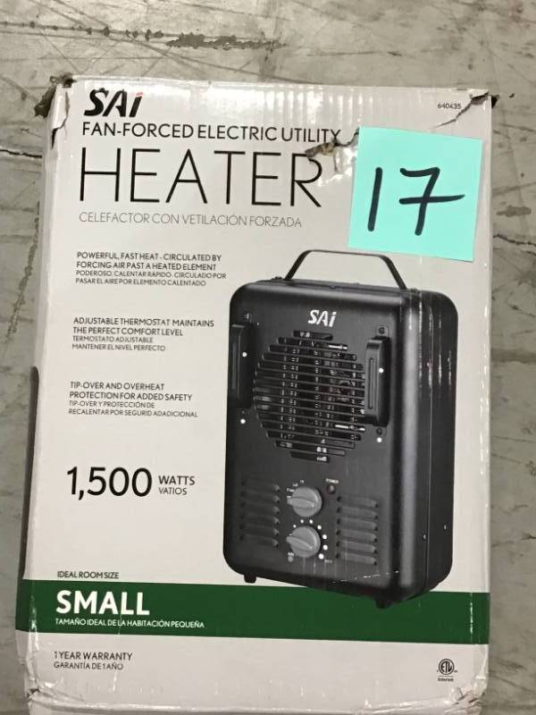 1,500-Walt Utility Milkhouse Fan-Forced Portable Heater with Thermostat  open box in like new condition