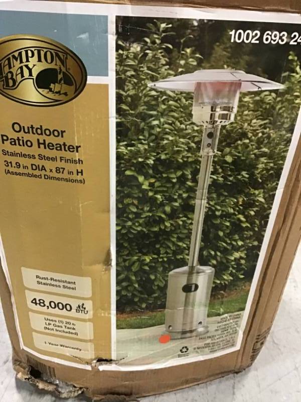 Hampton Bay 48000 BTU Stainless Steel Patio Heater  open box in like new condition