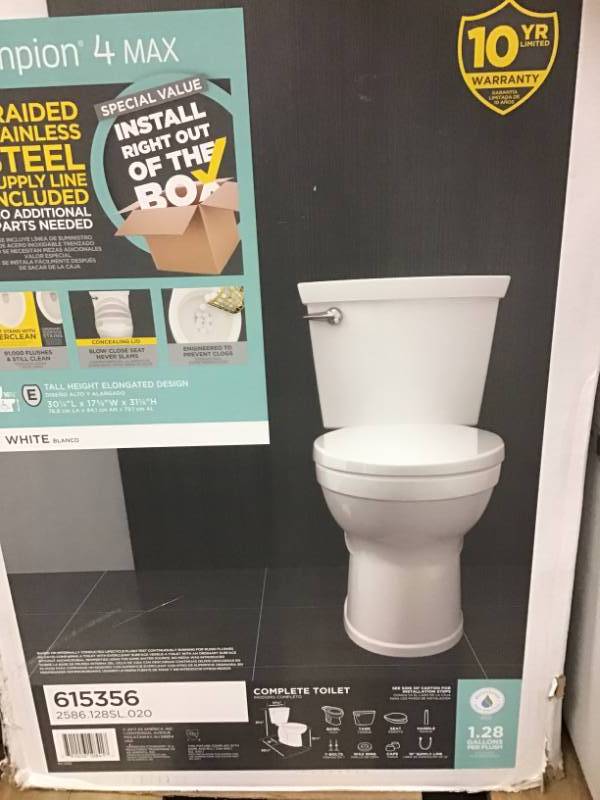 American Standard Champion 4 Max Tall Height 2-Piece High-Efficiency 1.28 GPF Single Flush Elongated Toilet in White with Slow Close Seat
