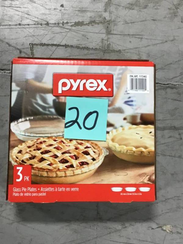 Pyrex Glass 3 PK Pie Plates Set 9.5 x 1.5 Oven Microwave Freezer Safe new