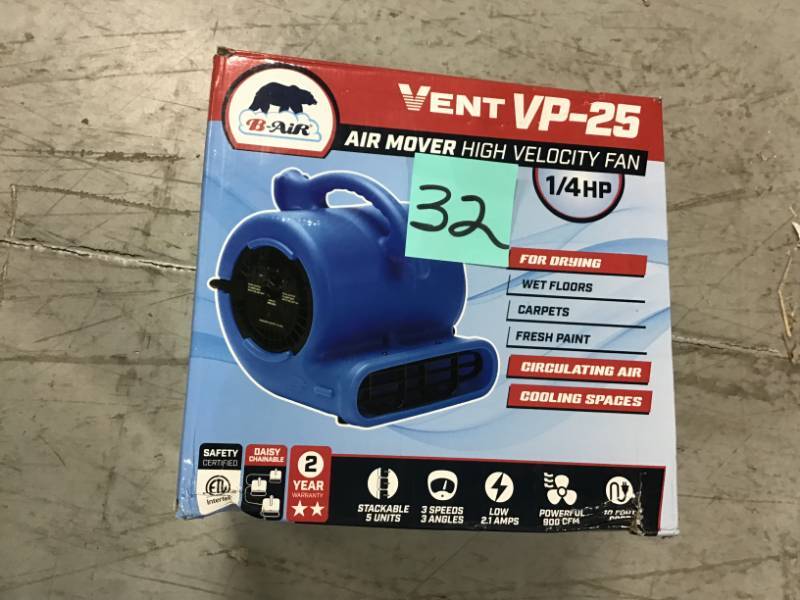 B-Air 14 HP Air Mover Blower Fan for Water Damage Restoration Carpet Dryer Floor Home and Plumbing Use in Blue  open box in like new condition