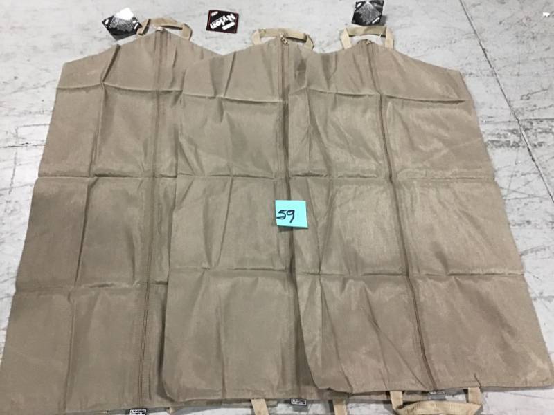 540-02 TAN BASIC GARMENT BAG 38 IN OXFORD DUPONT NYLON QTY 3  open box in like new condition
