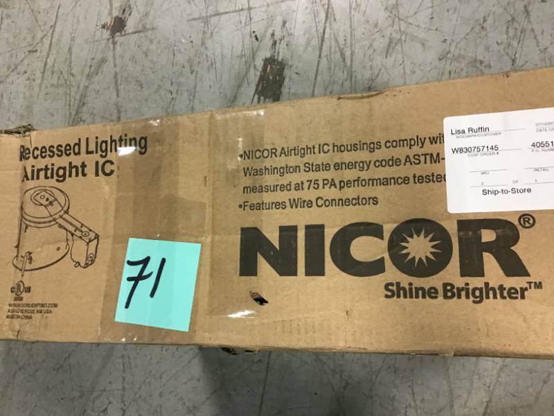 NICOR 6 in. Recessed IC Rated Airtight Sloped Housing with Sloped Ceilings QTY 6 not used
