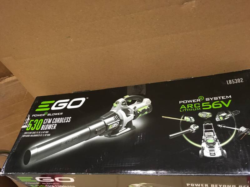 lot 1 image: EGO LB5302 530 CFM Variable-Speed Turbine 56-Volt Lithium-ion Cordless Blower open box in like new condition