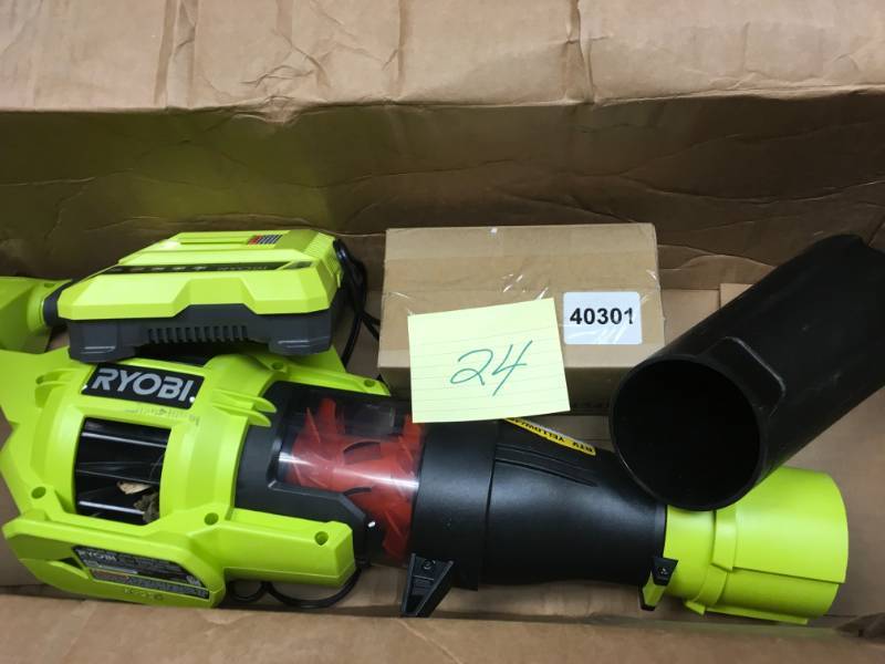 lot 24 image: Ryobi Reconditioned 110 MPH 480 CFM 40-Volt Lithium-Ion Cordless Jet Fan Leaf Blower - 3.0 Ah Battery and Charger Included  open box in like new condition