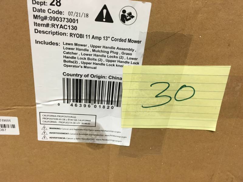 lot 30 image: Ryobi 13 in. 11 Amp Corded Electric Walk Behind Push Mower not used