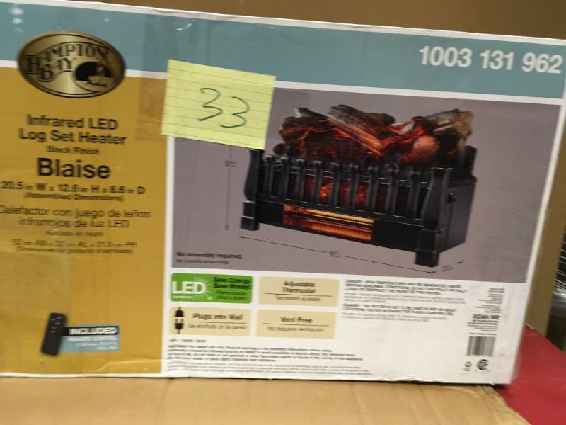 lot 33 image: Hampton Bay Blaise 20.51 in. Infrared Quartz Electric Fireplace Logs with Realistic Ember Bed  open box in like new condition