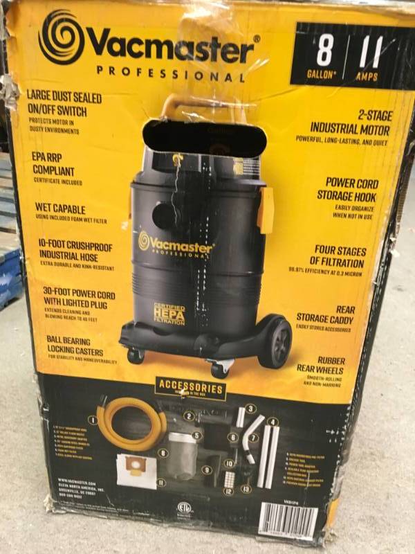 lot 35 image: Vacmaster 8 gal. HEPA Industrial WetDry Vac with 2-Stage Motor not used