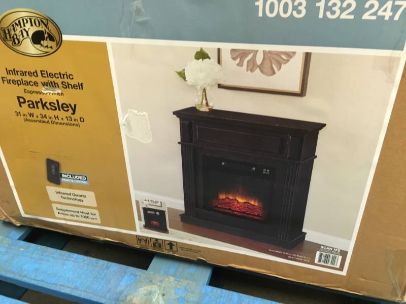lot 45 image: Hampton Bay Parksley 31 in. Freestanding Compact Infrared Electric Fireplace in Espresso  open box in like new condition