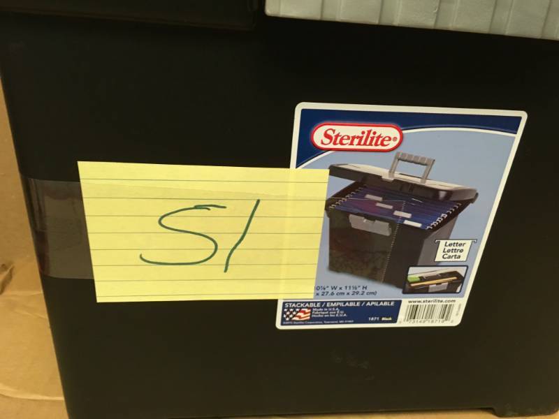 lot 51 image: Sterilite 15 in. x 10-78 in. File Box  open box in like new condition
