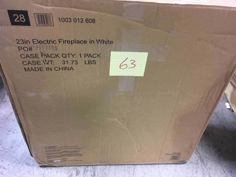 lot 63 image: Hampton Bay 23 in. Compact Electric Fireplace in White  open box in like new condition
