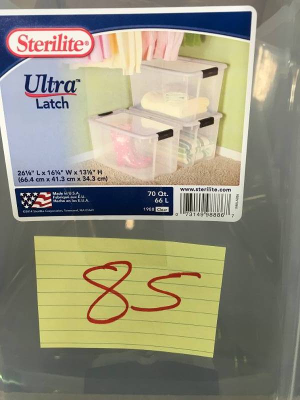 lot 85 image: Sterilite 70 Qt. Ultra Storage Box QTY 4 not used