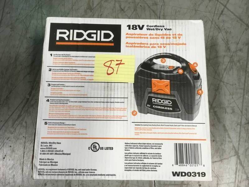 lot 87 image: WD03180 18v cordless wetdry vac in very good condition