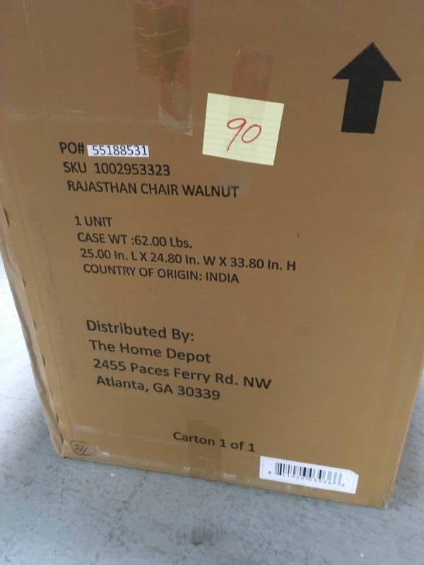 lot 90 image: Rajasthan Chair Walnut 25 in L x 24 in W x 33 In H. Made India not used