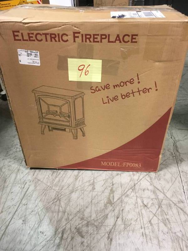 lot 96 image: AKDY 20 in. Freestanding Electric Fireplace Mantel Heater in White with Tempered Glass and Logs  open box in like new condition