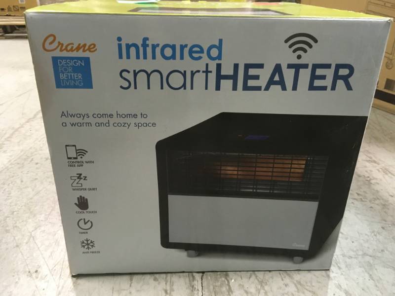 lot 97 image: Crane 1,500-Watt Infrared Smart Heater - Black  open box in like new condition