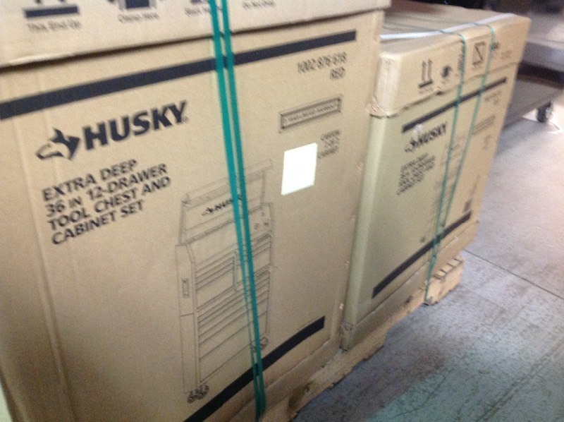 lot 111 image: Husky  36 in. W 24.5 in. D 12-Drawer Tool Chest and Cabinet Combo in Red not used