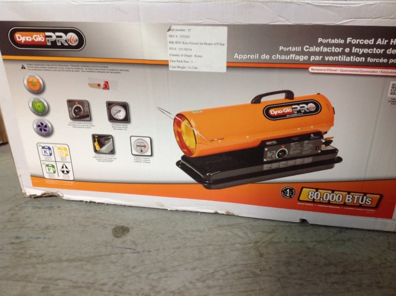 lot 113 image: Dyna-Glo Pro  80K BTU Forced Air Kerosene Portable Heater in good conditions