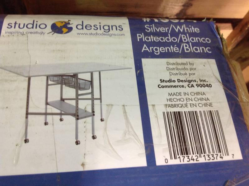 Sew Ready Hobby Craft 60 in. W x 36 in. D MDF Folding Fabric Cutting Table with Drawers, Adjustable Height, Silver  White  Open box in like new condition