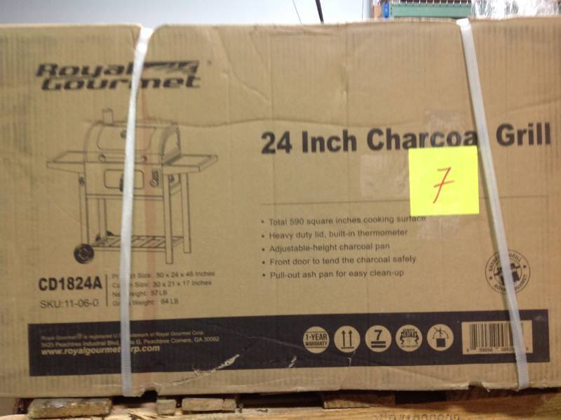 Royal Gourmet 24 in. BBQ Charcoal Grill in Black with 2-Side Table  Open box in like new condition