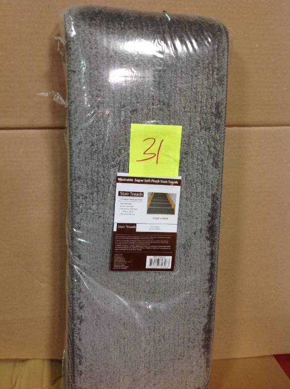 Ottomanson Softy Collection Dark Grey 9 in. x 26 in. Rubber Back Stair Tread Cover (Set of 14) not used